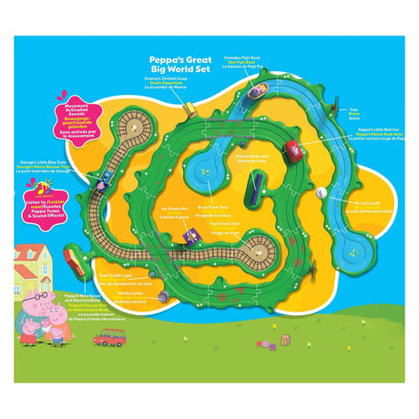 Gear2play peppa pig whiz around - el gran juego mundial de peppa - pista modular para moverse alrededor de vehículos - interactivo con música y sonido