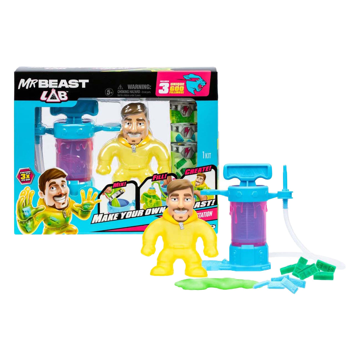 Estudio de creación de laboratorio Moose Toys mrbeast: ¡mezcla, rellena y crea el mrbeast elástico definitivo!