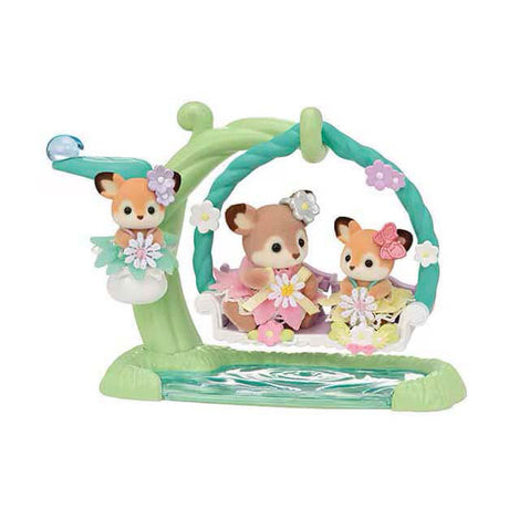 Sylvanian Families 5801 Ciervo bebé - Columpio de flores - 3 figuras de juego suaves y aterciopeladas