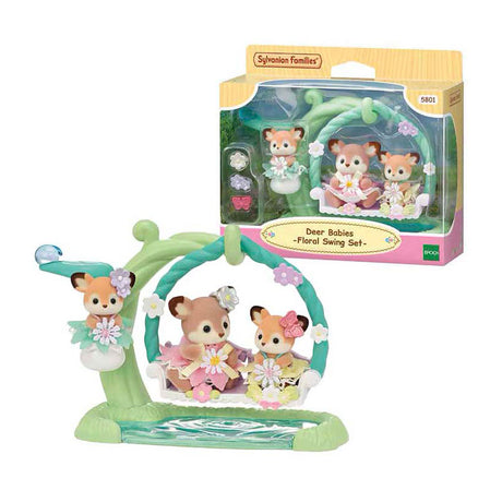 Sylvanian Families 5801 Ciervo bebé - Columpio de flores - 3 figuras de juego suaves y aterciopeladas