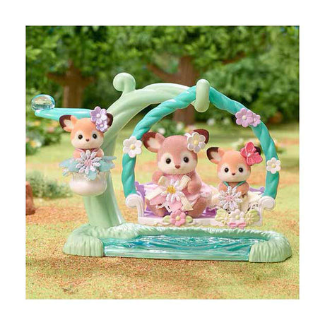 Sylvanian Families 5801 Ciervo bebé - Columpio de flores - 3 figuras de juego suaves y aterciopeladas
