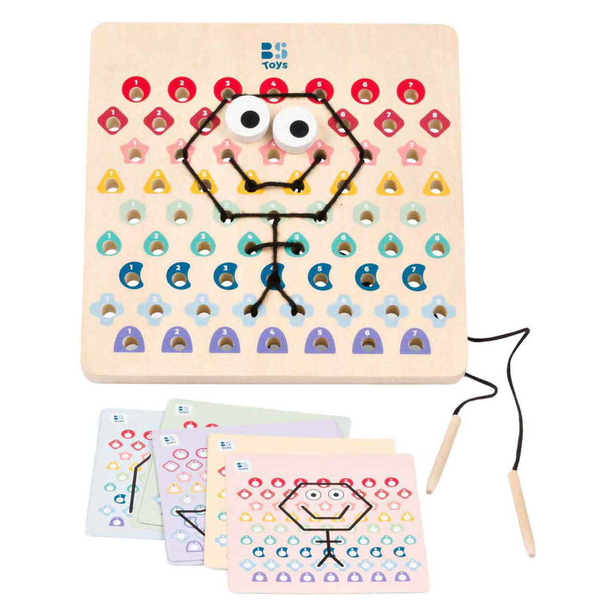 BS Toys Thread and Code GA519 – juego de encordar de madera con cuerdas para cartas