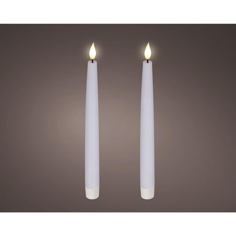 Lumineo realistische led dineraars met vlam effect ø2,2x24,5cm wit met 6uur timer werkt op batterij-2 stuks
