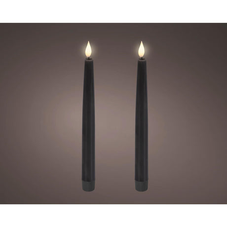 Lumineo realistische led dineraars met vlam effect ø2,2x24,5cm zwart met 6uur timer werkt op batterij- 2 stuks