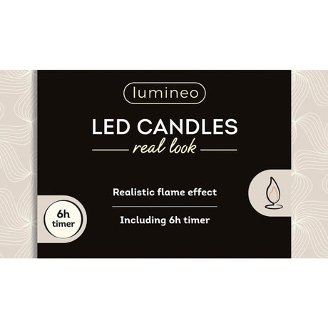 Lumineo realistische led dineraars met vlam effect ø2,2x24,5cm zwart met 6uur timer werkt op batterij- 2 stuks