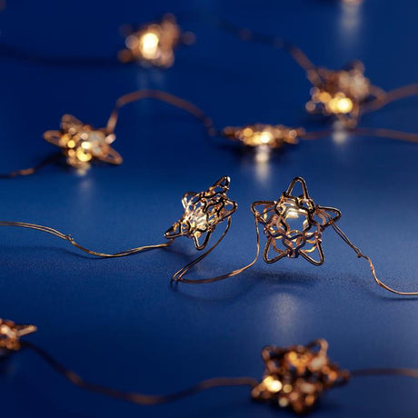 Iluminación decorativa Lumineo micro LED, 20 luces con estrellas, de metal con temporizador, funciona con pilas