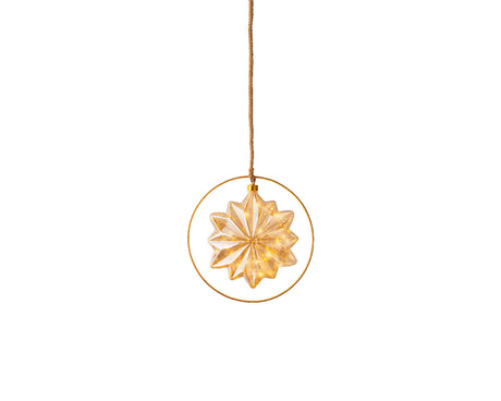 Lumineo LED estrella de cristal con 15 lámparas micro LED en un anillo de metal - ø 26 cm, funciona con pilas y temporizador