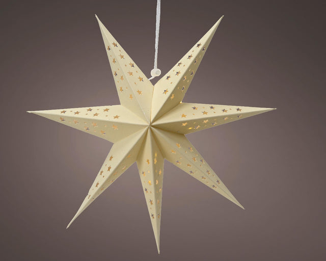 Lumineo estrella LED cartón 40cm con temporizador crema