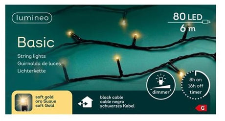 Lumineo luces navideñas basic 80led exterior 6m champagne