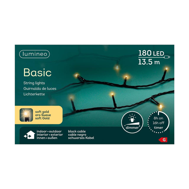 Lumineo luces navideñas basic 180led exterior 13,5m champagne