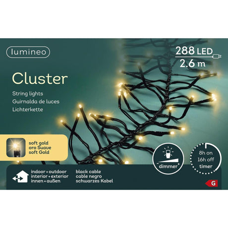 Lumineo cluster luces navideñas 288LED 2,6m oro suave interior + exterior