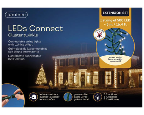 Lumineo led's connect koppelverlichting cluster twinkle verlengset warm wit 500cm-500l