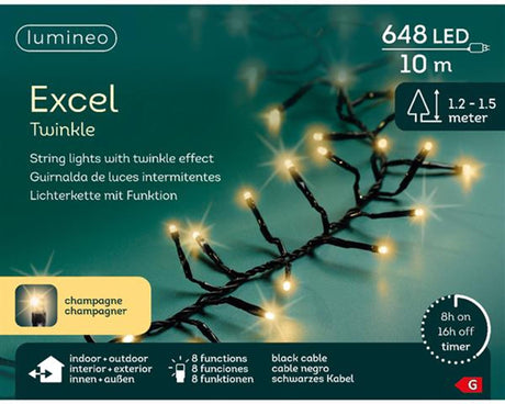 Lumineo luces navideñas excel twinkle 10 metros 648 lámparas champagne