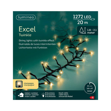 Lumineo luces navideñas excel twinkle 20 metros 1272 lámparas champagne