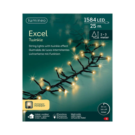 Lumineo luces navideñas excel centelleo 25 metros 1584 lámparas champagne