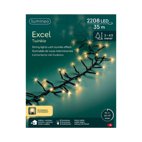 Lumineo luces navideñas excel centelleo 35 metros 2208 lámparas champagne
