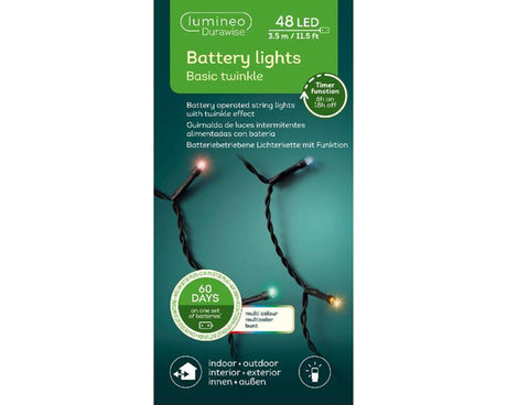 Lumineo durawise basic 48 luces LED a pilas con función flash y temporizador 350cm multicolor
