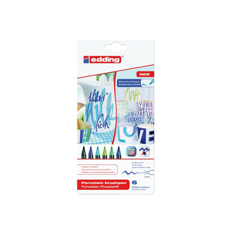 Edding 4200 rotuladores para porcelana - set de colores fríos - 6 rotuladores - punta de pincel flexible 1-4 mm - rotulador para pintar y decorar porcelana cerámica - apto para lavavajillas, tinta resistente a la luz, secado rápido