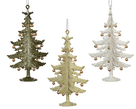 Decoris Árbol de Navidad colgante con decoración plástico marrón dorado blanco dia8x13cm