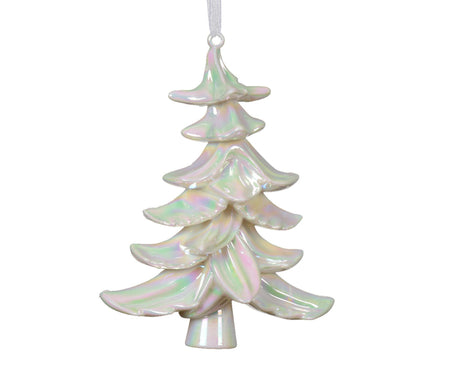 Decoris Árbol de Navidad colgante de plástico blanco iridiscente 8,5x14,5x18cm