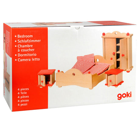 Muebles casa de muñecas goki serie 2: dormitorio de 4 piezas, para muñeca