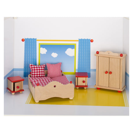 Muebles casa de muñecas goki serie 2: dormitorio de 4 piezas, para muñeca