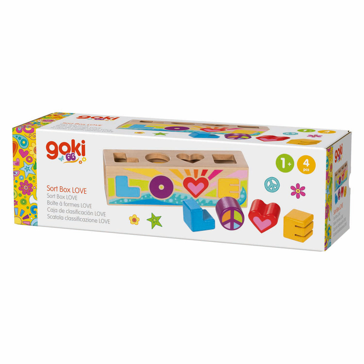 Caja clasificadora de madera Goki, clasificador de formas love