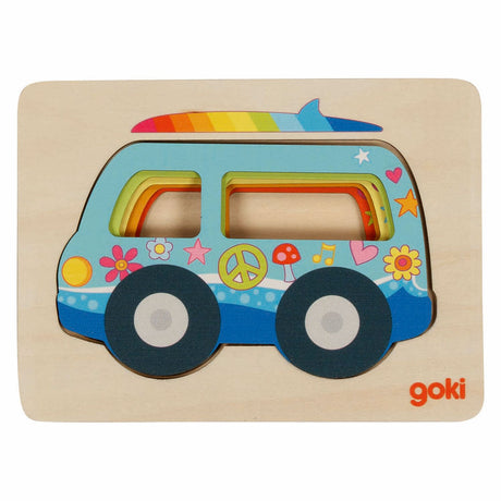 Coche rompecabezas de capas de madera Goki, 5 uds.