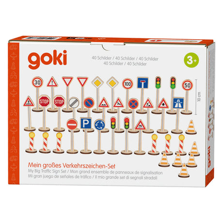 Set de juego Goki señales de tráfico - juguetes educativos de madera 40 piezas.