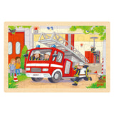 Puzzle de madera Goki - helicóptero y camión de bomberos - 24 piezas