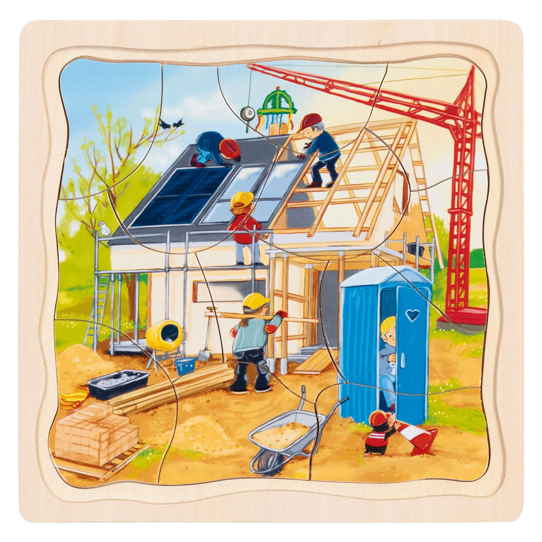 Puzzle de madera de 3 capas de Goki - construcción de casas - 35 piezas