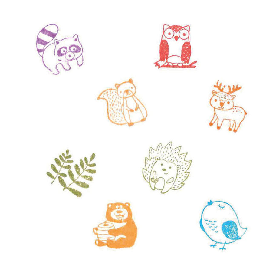 Juego de sellos de madera Goki, animales del bosque, juego de juguetes creativos para niños.