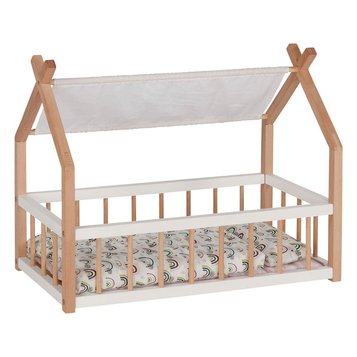 Casa de cama de muñecas de madera de Goki con techo de tela