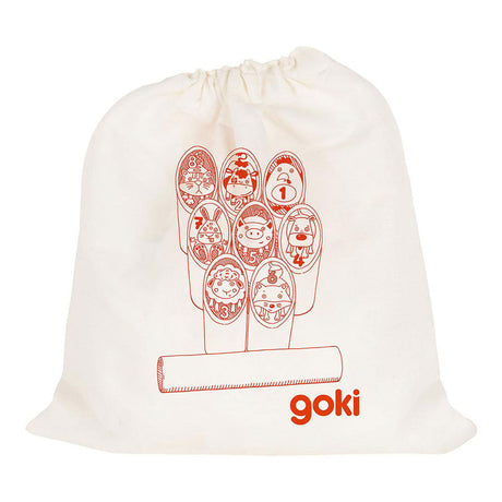 Goki Wooden Viking Game Animals Kubb en bolsas de algodón