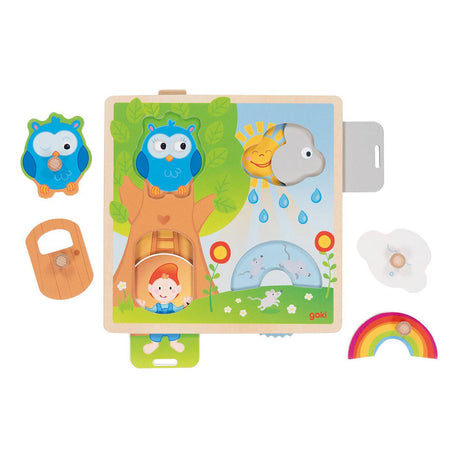 Goki Wooden Back Forme Shape Puzzle nuevamente, 4st.