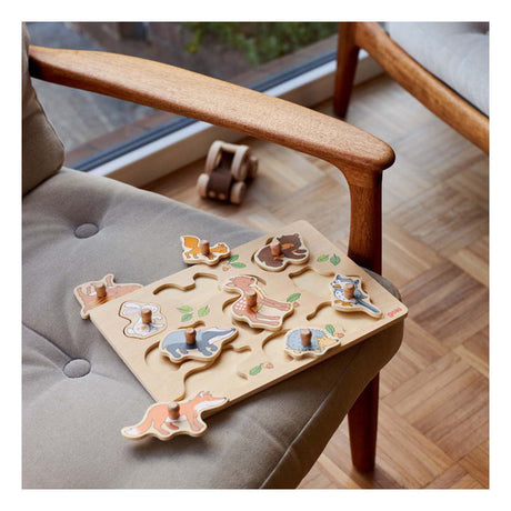 Goki Wooden Stud Puzzle Forest Animals, 9st.