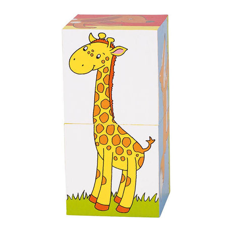 Puzzle de cubos de Goki, animales. 2 partes. 10x5x5cm.