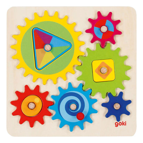 Juego de engranajes Goki, 10 piezas, madera, 2+