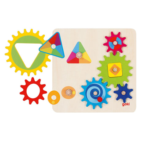 Juego de engranajes Goki, 10 piezas, madera, 2+