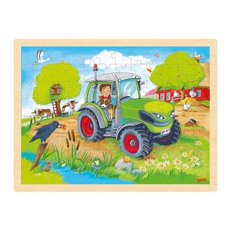 Tractor de rompecabezas de madera Goki, 96º.