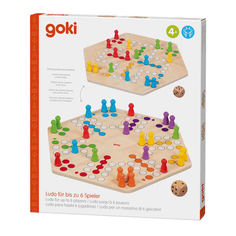 Juego de ludo de madera Goki: juego de mesa clásico para 6 jugadores.