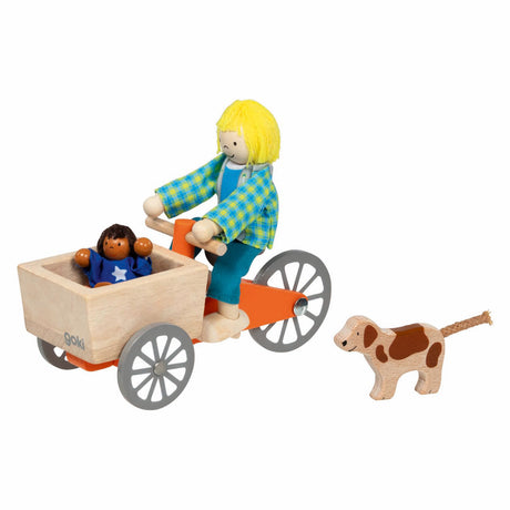 Goki muñecos dobladores - bicicleta de transporte con 2 muñecos - y perro - 3 años