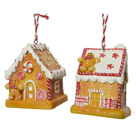 Decoris Colgante navideño casa de dulces con hombre de jengibre poliresina h7,5cm
