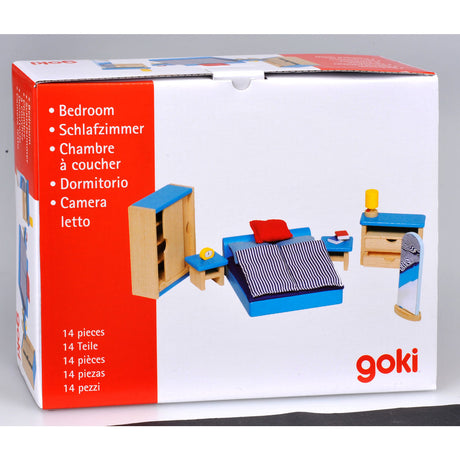 Muebles de casa de muñecas Goki: dormitorio moderno de 14 piezas (incl. ropa de cama, excl.