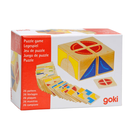 Cubo de juego con patrón de madera Goki.