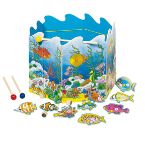 Juego de pesca Goki diam.30cm, 19 piezas, con 2 cañas de pescar con imán, madera, 3+