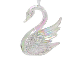 Decoris Colgante navideño cisne plástico transparente iridiscente 6,5x9x10cm