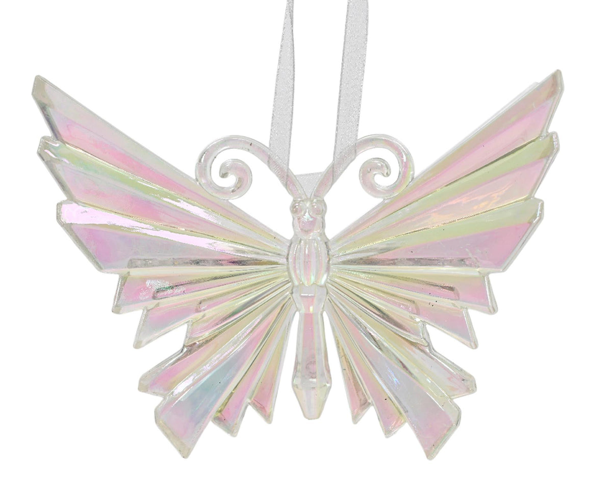 Decoris Colgante navideño mariposa plástico transparente iridiscente 3x14,2x11cm
