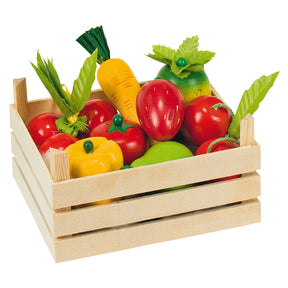 Cocina de juguete Goki - frutas y verduras en caja - 14,1x10,1x7,3cm - madera - 3 años