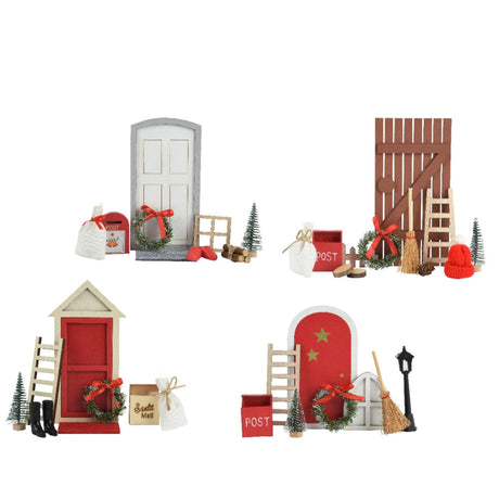 Decoris Set de accesorios pueblo navideño madera 15x6x24cm 4 surtidos